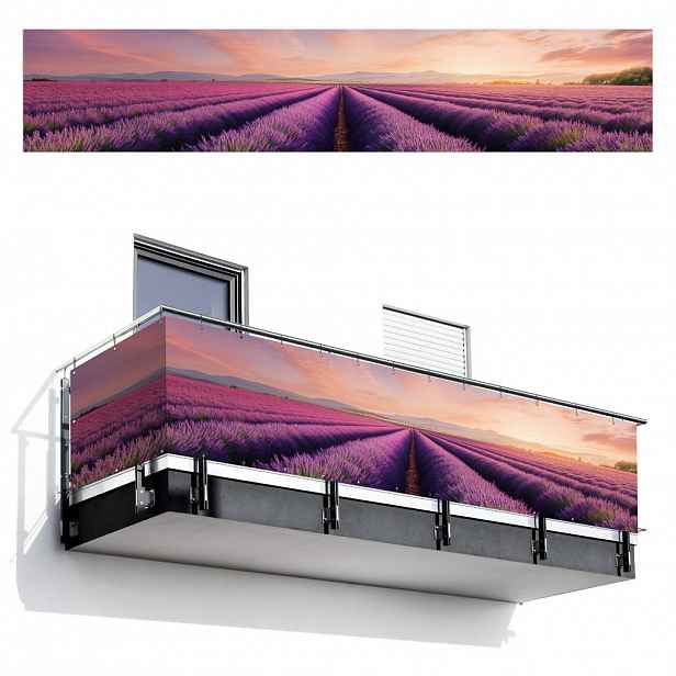 MuchoWow BALKONOVÁ ZÁSTĚNA Levandulové pole - Západ slunce - Fialová - Květiny 500x100 cm