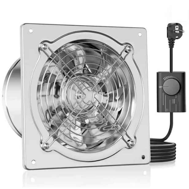 Nástěnný odtahový ventilátor 1680 m³/h s výkonným zpětným ventilem – 25 cm