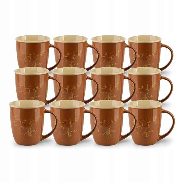 Šálky na kávu s nápisem Coffee Time 330 ml 12 ks Porcelánové Hnědé