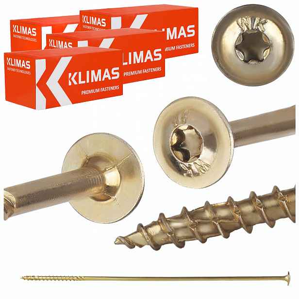Tesařské vruty Torx 8x380 mm 200 ks talířové na dřevo Klimas Wkcp