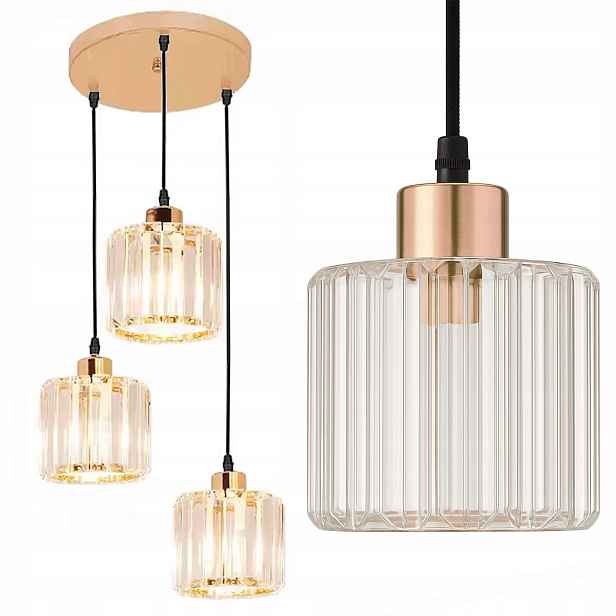 Závěsná Lampa Zlatý Křišťálový Lustr Glamour Moderní 3 Body E27