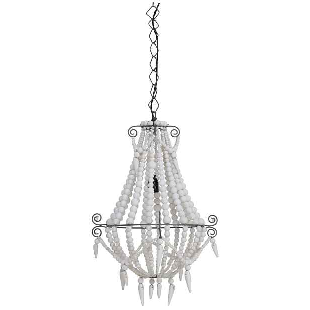 Závěsné světlo Lyna dřevěné bílé korálky - Ø42*56 cm Light & Living