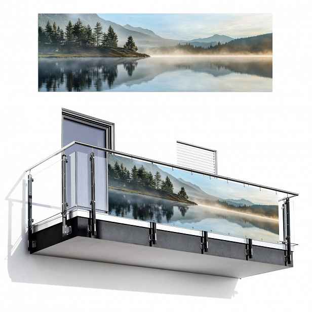 MuchoWow BALKONOVÁ ZÁSTĚNA Jezero - Mlha - Hory - Krajina 300x100 cm