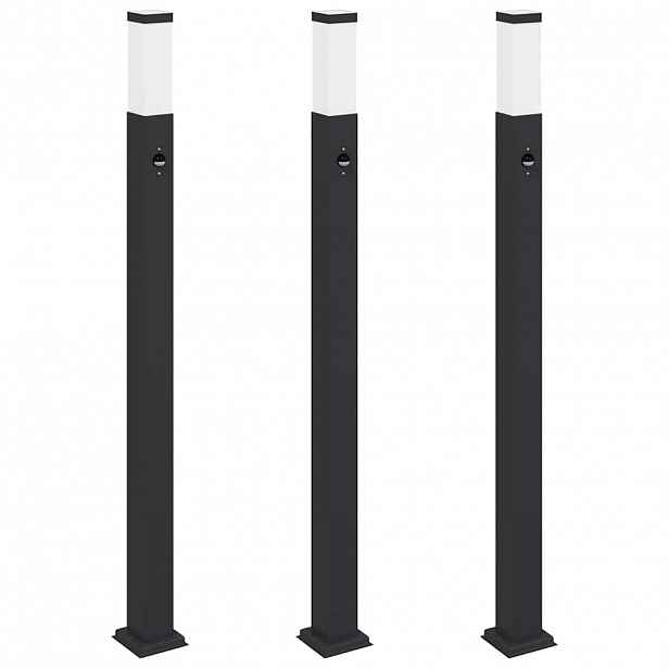 vidaXL Sloupková světla se senzorem 3 ks 110 cm černá IP44