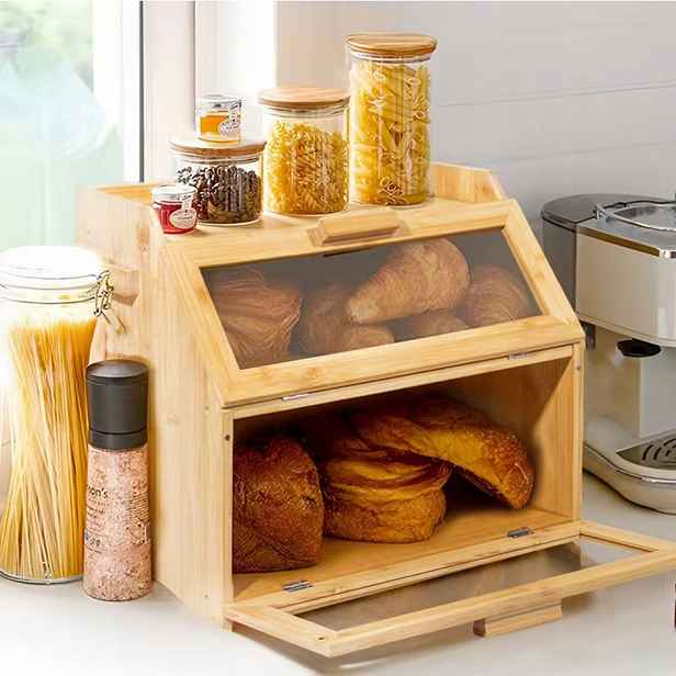Bambusová Nádoba 2 Úrovně S Velkou Kapacitou Pro Bagety A Croissanty