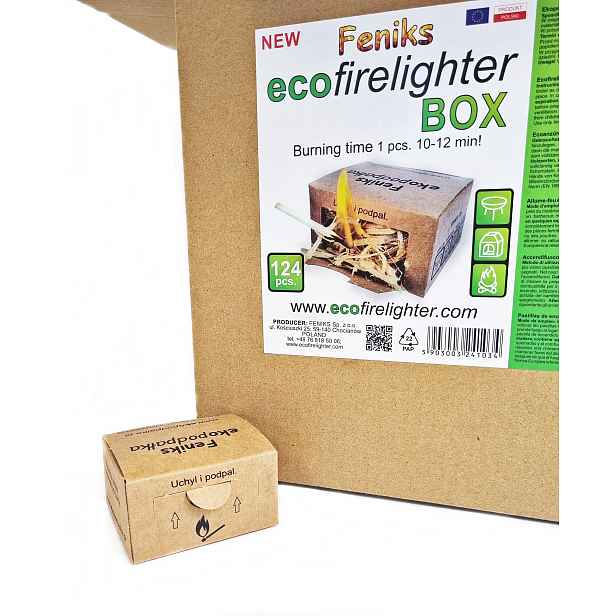Ekopodpalovač v krabicích do krbu Box 124 ks Podpalovač na oheň