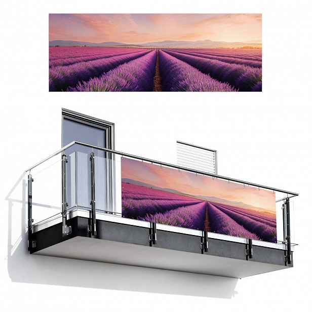 MuchoWow BALKONOVÁ ZÁSTĚNA Levandulové pole - Západ slunce - Fialová - Květiny 300x110 cm