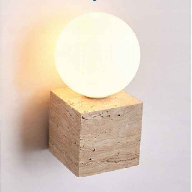 Travertino nástěnné svítidlo 20 cm, krychlové, travertin, minimalistické, černé