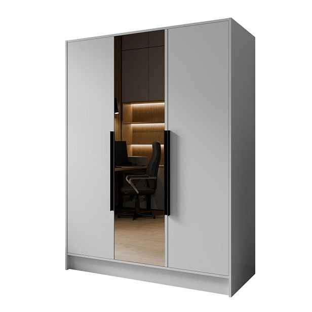 MASSENO ŠATNÍ SKŘÍŇ S OTOČNÝMI DVEŘMI RENVO, 150/200/51 cm moderní 3dveřová se zrcadlem, bílá