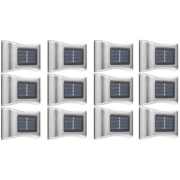 12 x Kovová Led Lampa Stříbrná Solární Nástěnná Lampa Venkovní Soumrakový Senzor
