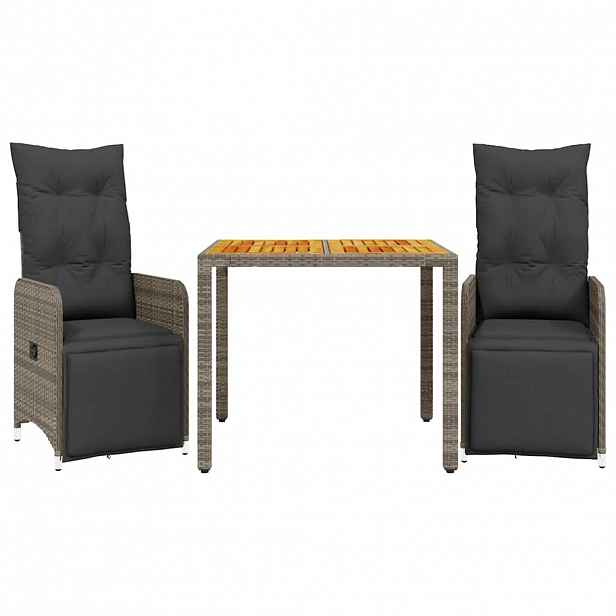 vidaXL 3dílný zahradní bistro set s poduškami šedý polyratan