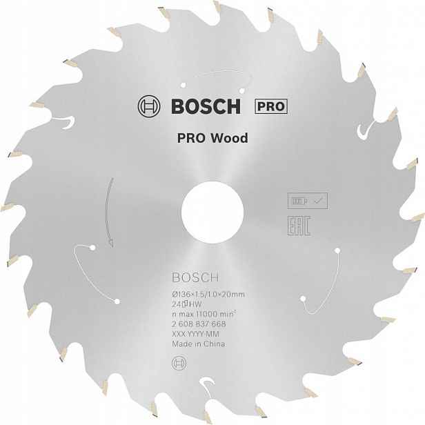 Hm kotouč na dřevo 136x1,5/1x20 mm 24Z Bosch Standard Wood
