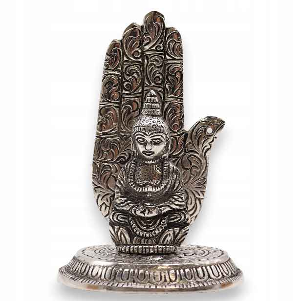 Podstavec z leštěného hliníku 13 x 9 cm Buddha a ruka