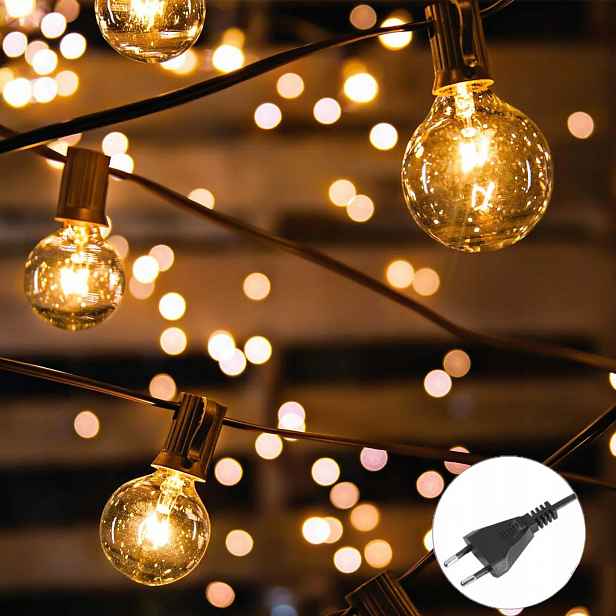 Solární zahradní girlanda Solární lampy 50x Led žárovka na balkon 15 m IP44