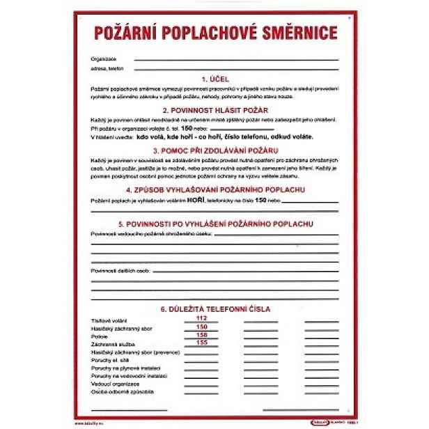 Tabule informační Požární poplachová směrnice A4