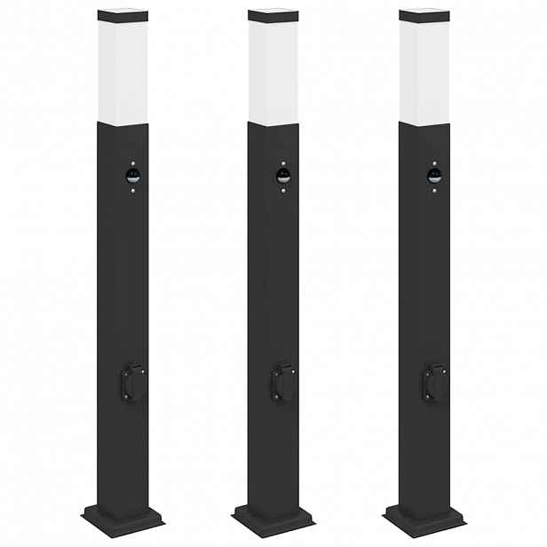 vidaXL Sloupková světla se senzorem a zásuvkou 3 ks 80 cm černá IP44