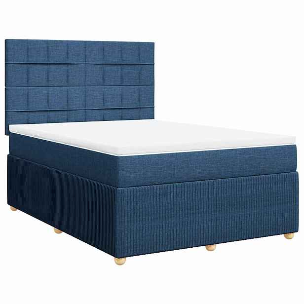 vidaXL Box spring postel s matrací modrá 140x200 cm textil