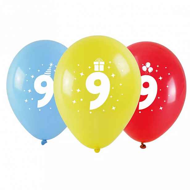 Balóny potisk čísla - 9 (3 ks) 28cm