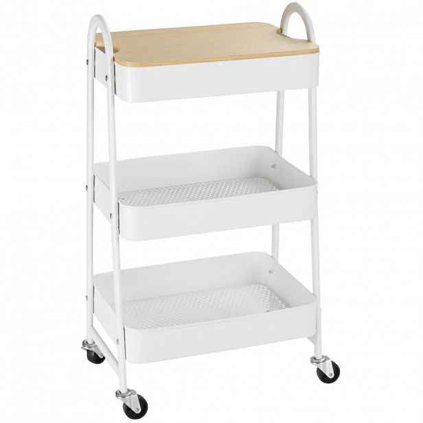 Modfu KUCHYŇSKÝ vozík z oceli 45x31x79,4 cm bílý s víkem, 3 policemi a kolečky