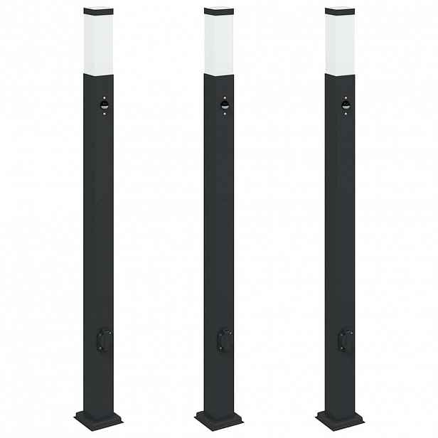vidaXL Sloupková světla se senzorem a zásuvkou 3 ks 110 cm černá IP44