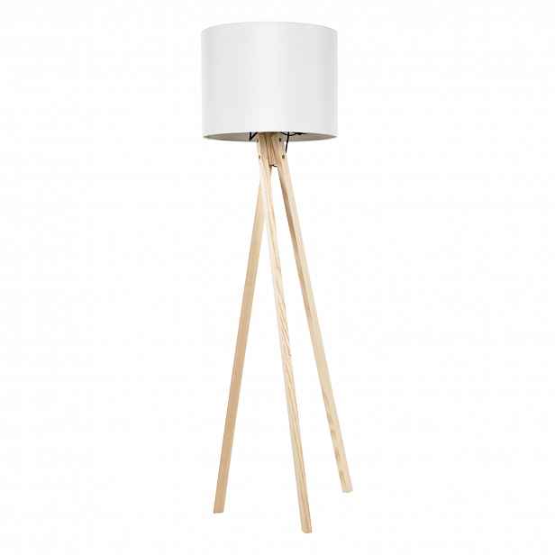AKCE Bílá stojací lampa s dřevěnou trojnožkou LILA TYP 6 II. jakost