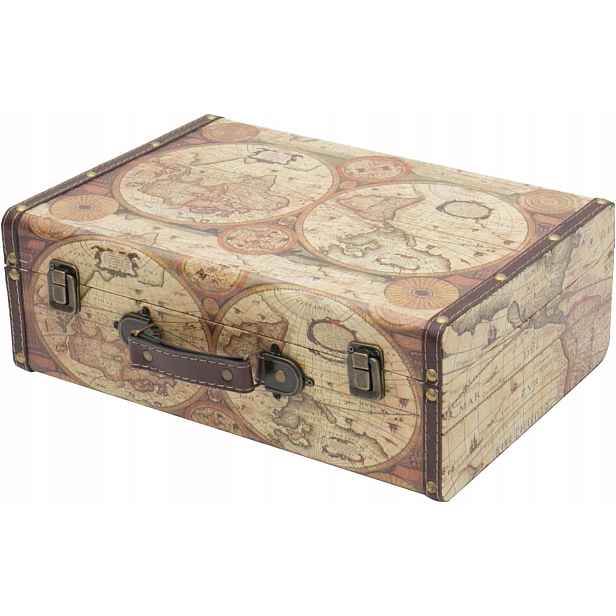 Dřevěný kufr Hmf VKO104 vintage dekorativní mapa světa 38x26x13 cm