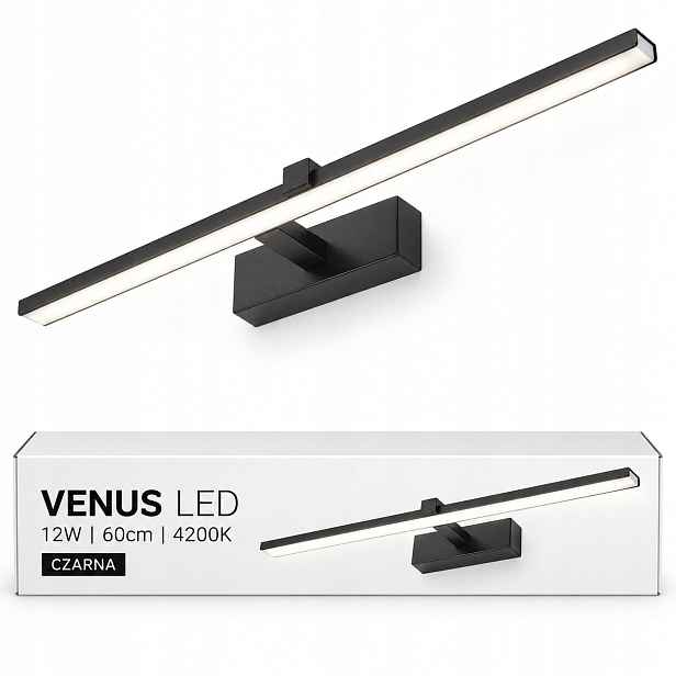 Moderní Led lampa Venus 12W 60 cm černá nad zrcadlo 4200K IP44 840lm