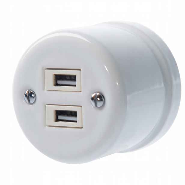 Retro Loft Keramická Nástěnná Zásuvka 2xUSB