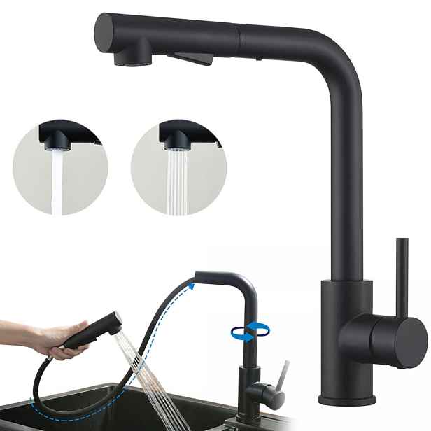 Kuchyňská stojánková dřezová baterie S Vytahovací Sprškou Otočení o 360°