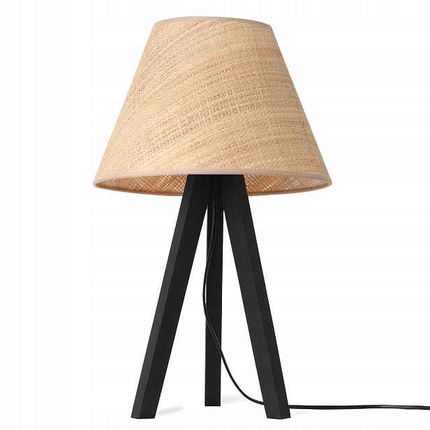 Noční Lampa Ratanová Stolní Lampa Trojnožka Černá S Stínítkem Do Ložnice