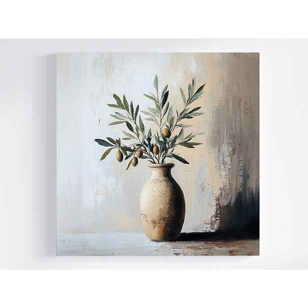 Obraz Na Plátně Canvas Dekorace Příroda Váza Větvička Oliva Dřevo 50x50
