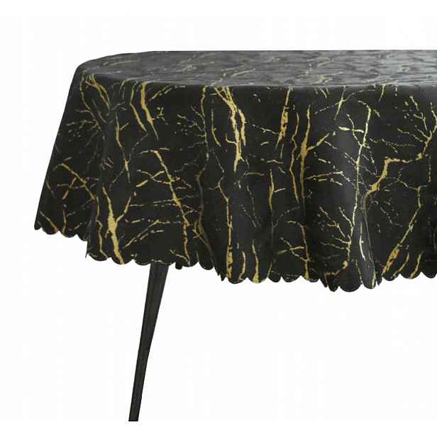 Skvrnitý Ubrus Ovál 100X180 CM Mramor Černý Zlatý Na Oválný Stůl
