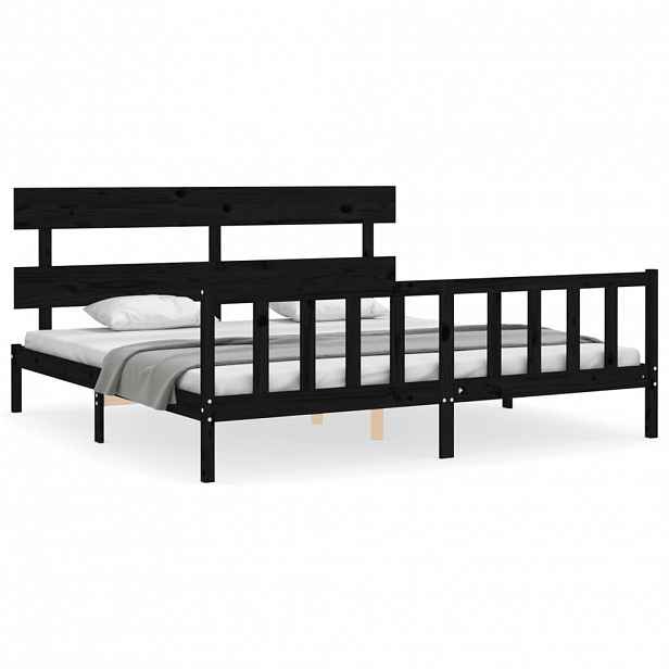 vidaXL Rám postele s čelem černý 200 x 200 cm masivní dřevo