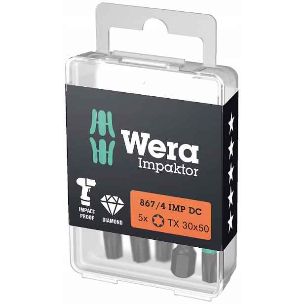 5ks nárazových nástavců 1/4" Torx, TX30/50 mm, Wera [05057666001]