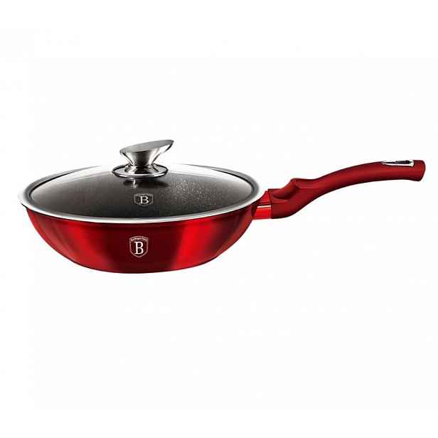 Pánev Wok s poklicí s mramorovým povrchem, vínová, 28 cm