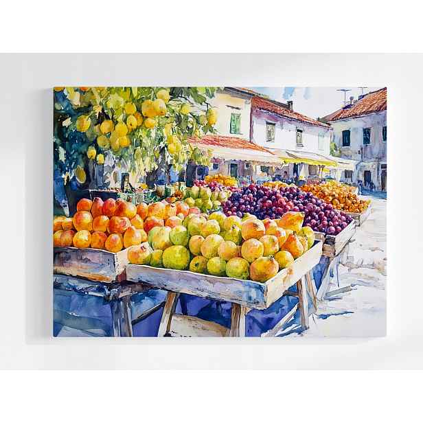 Plakát Město Náměstí Trh Ovoce Zelenina Obchod Nakupování 100x75