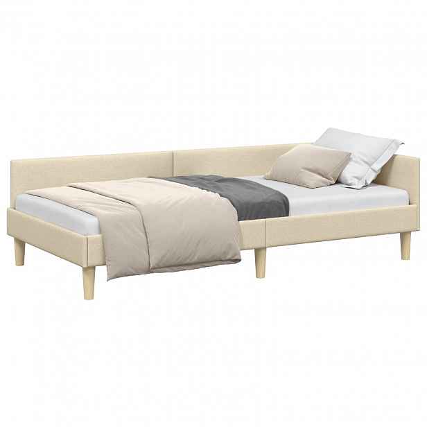 vidaXL Rohový rám postele Krémová 90 x 190 cm textil