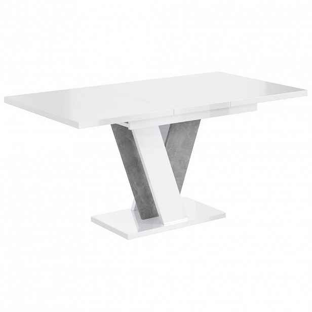 ALTDECOR VÝSUVNÝ jídelní stůl 120–160 × 90 × 75 cm – vysoce lesklá bílá/vzhled betonu – INEY