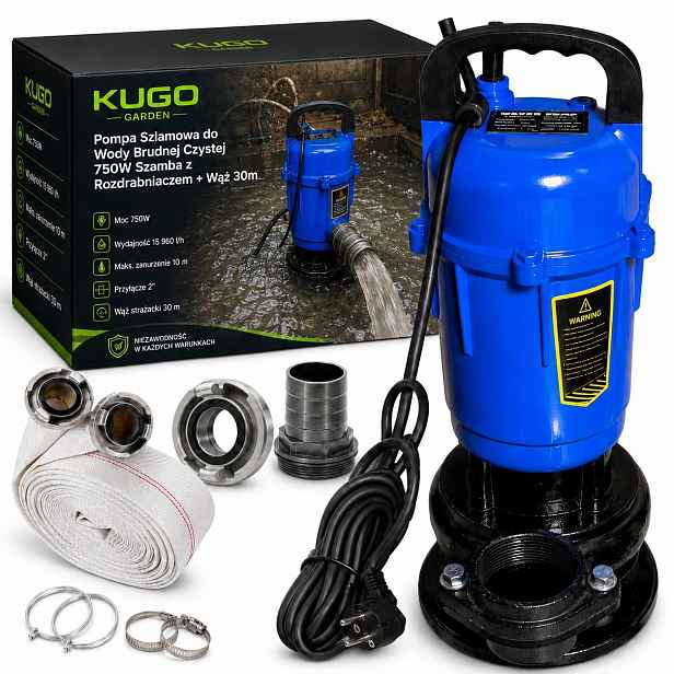 Kalová pumpa pro čistou špinavou vodu 750 W Septik s drtičem Hadice 30 m