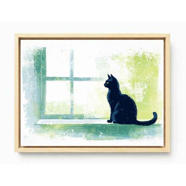 Obraz Rám Americká Krabička Kresba Grafika Černá Kočka Okno Pozorovatel 80x60