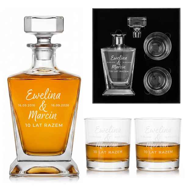 Sada Karafa 850 ml 2 Sklenice Gravírování Whisky Dárek Výročí Krabička