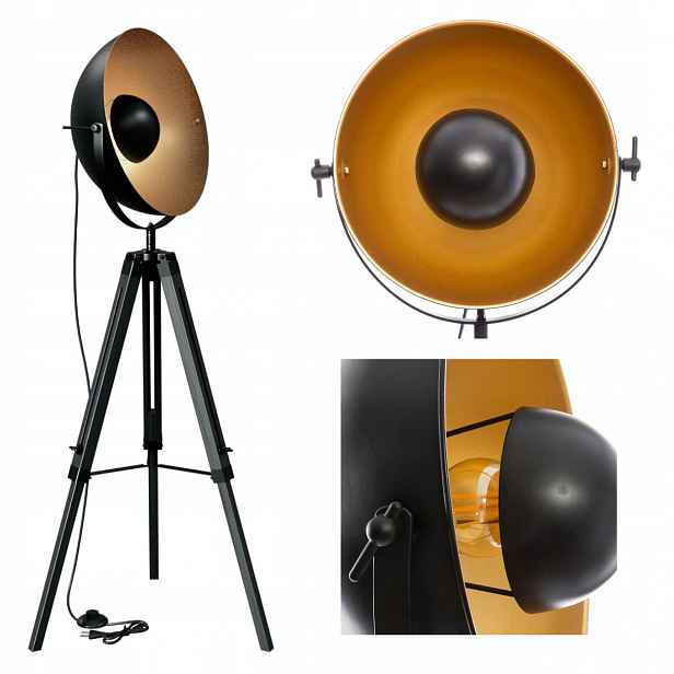 Stojací lampa trojnožka reflektor 156,5 cm loft do obývacího pokoje černá