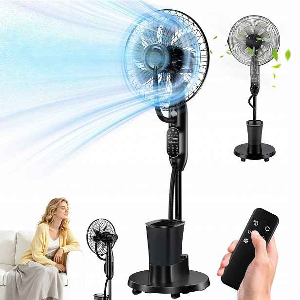 Stojanový Ventilátor 75 W S Funkcí Zvlhčování 9 Rychlostních Stupňů 123.5 CM 2,8 L S Dálkovým Ovládáním