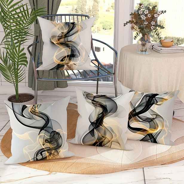 TEMU 4ks Moderní Abstraktní Design Povlaky na Polštáře, Moderní Styl 18x18 Palců, Zlatá, Černá a Bílá, 18x18 Palců, Zipové Uzavírání, Pratelné v
