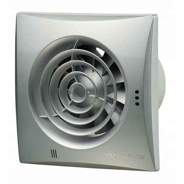 Ventilátor fi 100 mm Quiet satén Timer stříbrný šedý tichý