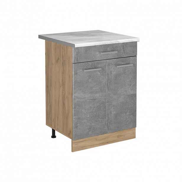 Vicco SPODNÍ SKŘÍŇKA KUCHYŇSKÉ LINKY R-Line, Beton/Zlatý mocný dub, 60 cm se zásuvkou pracovná doska Mramor