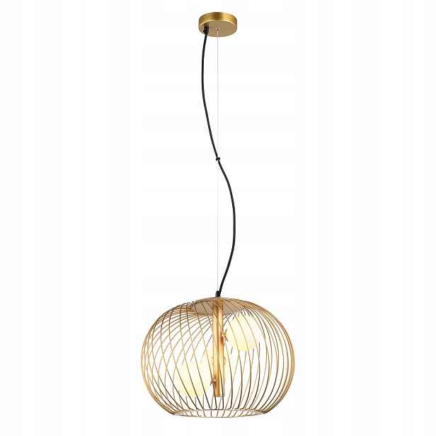 Závěsná lampa trojitá zlatá drátěná 3 skleněné bílé koule 43 cm Italux