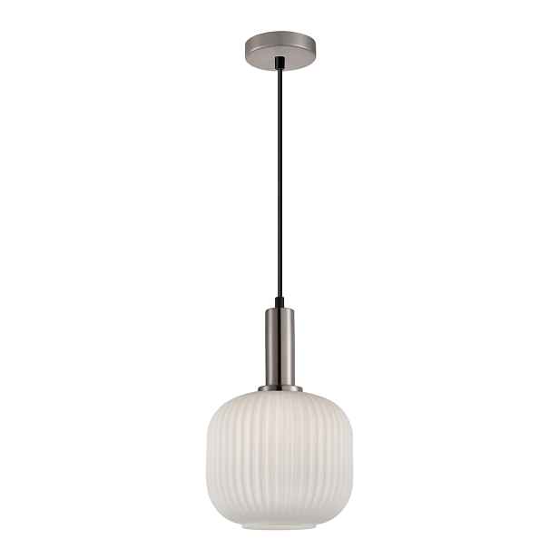 Italux Penzi Závěsná lampa, stříbrná, skleněné stínítko, 1xE27, 40W