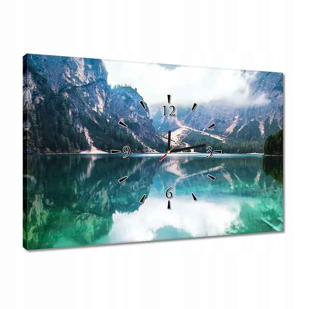 Hodiny 60x40 Loďka na horském jezeře