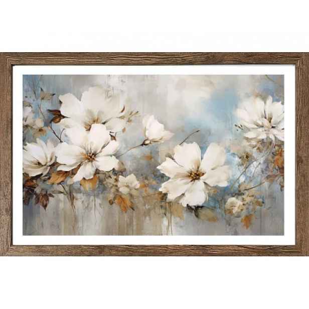 Rámovaný obraz Zátiší s bílými květinami 70x50 cm, dub tmavý